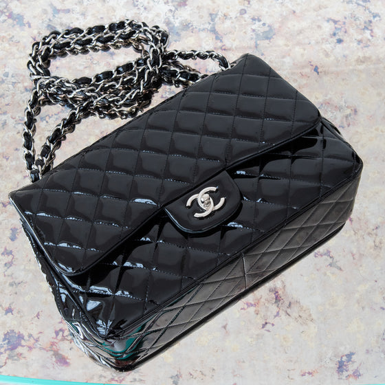 Chanel Jumbo Black Patent Double Flap Bag