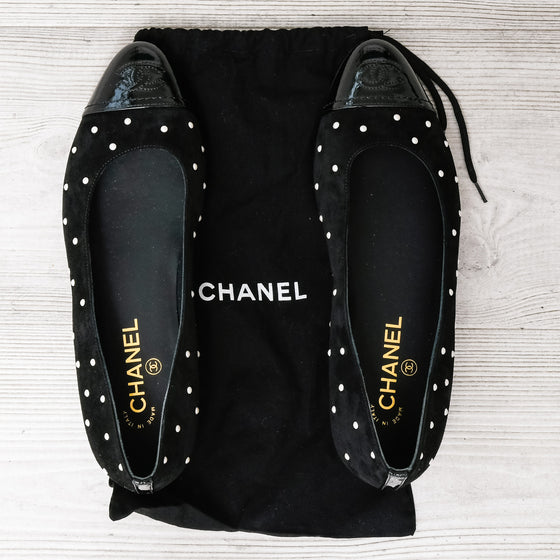 Chanel Black Suede And Simulated Pearl Ballet Shoes