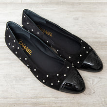  Chanel Black Suede And Simulated Pearl Ballet Shoes