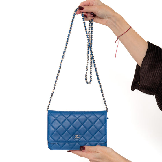 Chanel Blue Lambskin Leather Wallet On Chain Bag