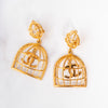 Chanel Vintage  CC Logo Gold Tone Birdcage Clip On Drop Earrings
