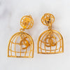 Chanel Vintage  CC Logo Gold Tone Birdcage Clip On Drop Earrings