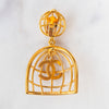 Chanel Vintage  CC Logo Gold Tone Birdcage Clip On Drop Earrings