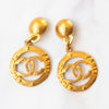 Chanel CC Gold Round Drop Clip On Drop Earrings