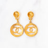Chanel CC Gold Round Drop Clip On Drop Earrings