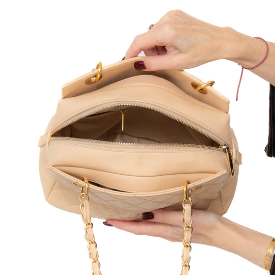 Chanel Beige Caviar Leather Petite Timeless Shopper Tote Bag