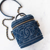 Chanel Quilted Dark Blue Denim Small Vanity Case Bag