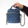 Chanel Quilted Dark Blue Denim Small Vanity Case Bag