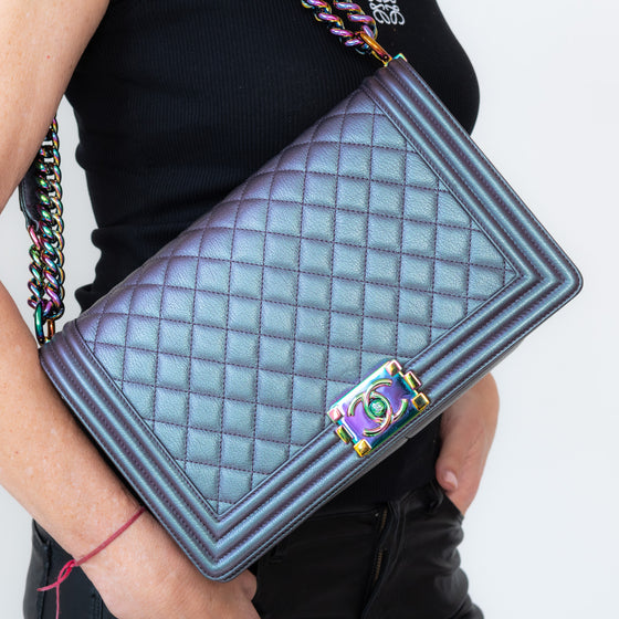 Chanel Quilted Boy Bag Iridescent Purple