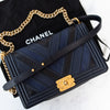 Chanel Navy Blue Chevron Leather Large Boy Bag