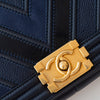 Chanel Navy Blue Chevron Leather Large Boy Bag
