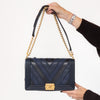 Chanel Navy Blue Chevron Leather Large Boy Bag