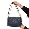 Chanel Navy Blue Chevron Leather Large Boy Bag