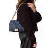 Chanel Navy Blue Chevron Leather Large Boy Bag