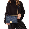 Chanel Navy Blue Chevron Leather Large Boy Bag
