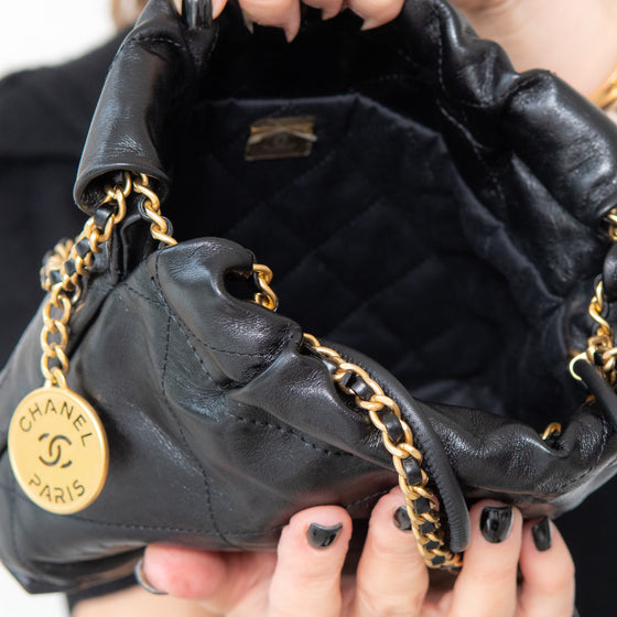 Chanel Black 22 Mini Black Bag  Gold Tone