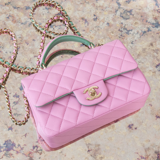 Chanel Pink And Green Mini Rectangular Top Handle Bag