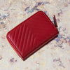 Chanel Red Leather Chevron Zip Wallet