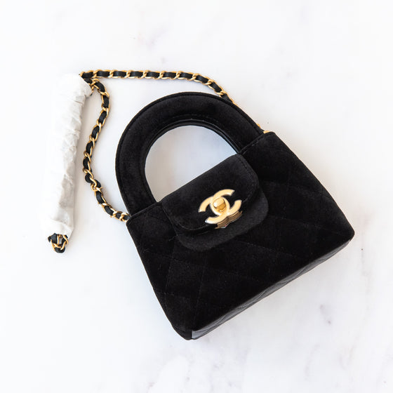 Chanel 24A Kelly Mini Nano Black Velvet  Bag