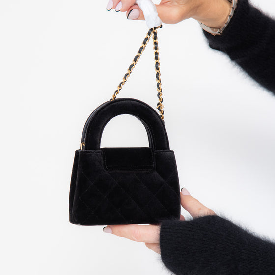 Chanel 24A Kelly Mini Nano Black Velvet  Bag