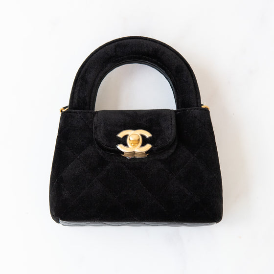 Chanel 24A Kelly Mini Nano Black Velvet  Bag