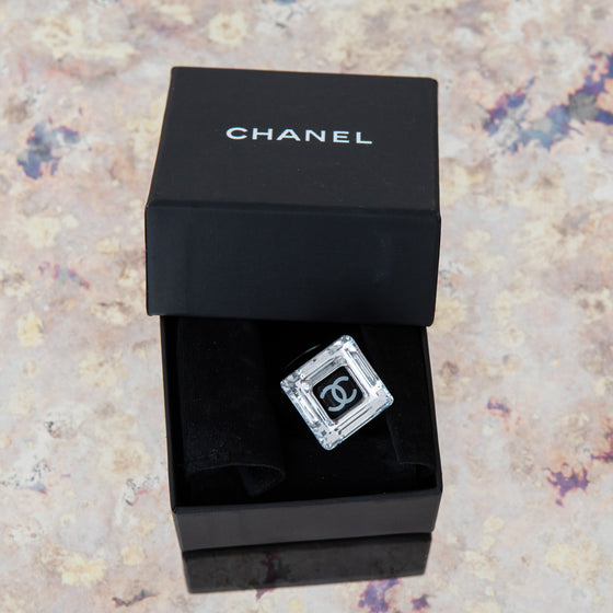 Chanel Square Crystal CC Resin Cocktail Ring