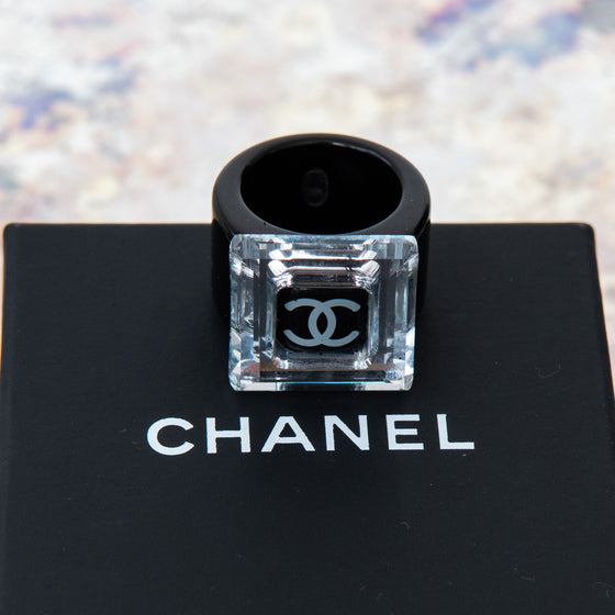 Chanel Square Crystal CC Resin Cocktail Ring