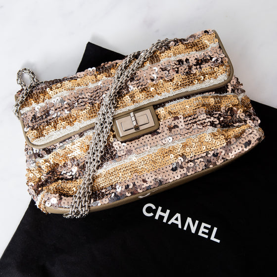 Chanel Multicolor Metallic Sequins And Patent Leather  2.55 Flap Bag