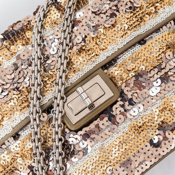 Chanel Multicolor Metallic Sequins And Patent Leather  2.55 Flap Bag