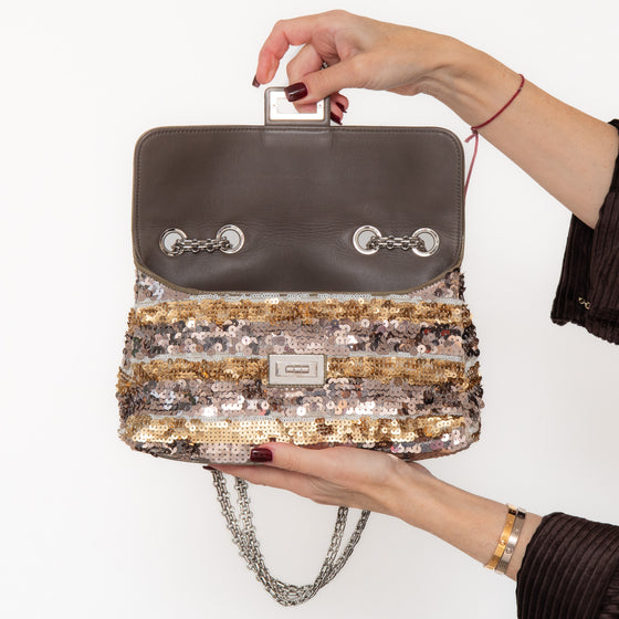 Chanel Multicolor Metallic Sequins And Patent Leather  2.55 Flap Bag