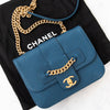 Chanel Teal Blue Top Stitch Leather Front Chain Flap Bag