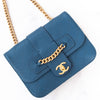 Chanel Teal Blue Top Stitch Leather Front Chain Flap Bag