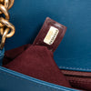 Chanel Teal Blue Top Stitch Leather Front Chain Flap Bag