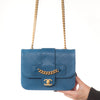 Chanel Teal Blue Top Stitch Leather Front Chain Flap Bag