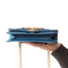 Chanel Teal Blue Top Stitch Leather Front Chain Flap Bag