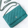 Chanel Teal Lambskin Leather Wallet On Chain Bag