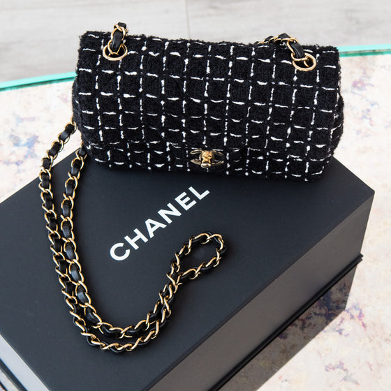 Chanel Mini Rectangular Black and White Tweed Bag