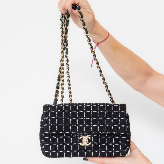 Chanel Mini Rectangular Black and White Tweed Bag