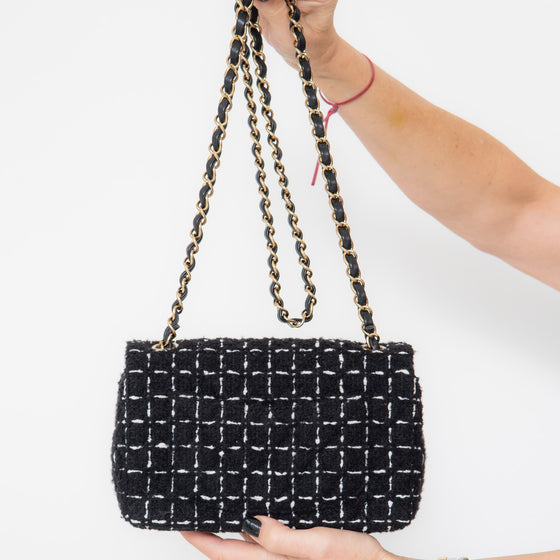 Chanel Mini Rectangular Black and White Tweed Bag