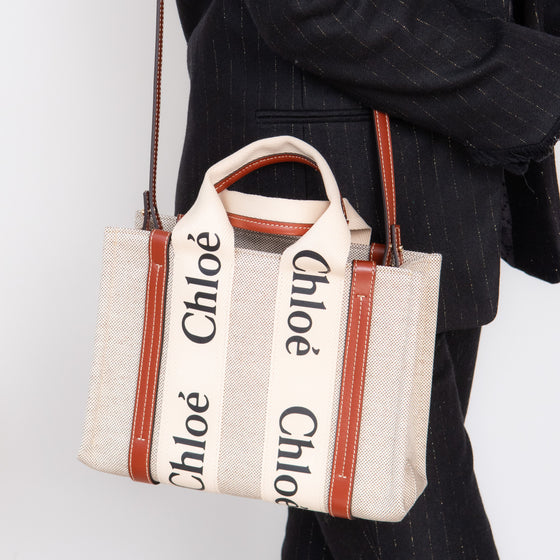 Chloe Woody Small Linen Crossbody Bag