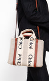 Chloe Woody Small Linen Crossbody Bag