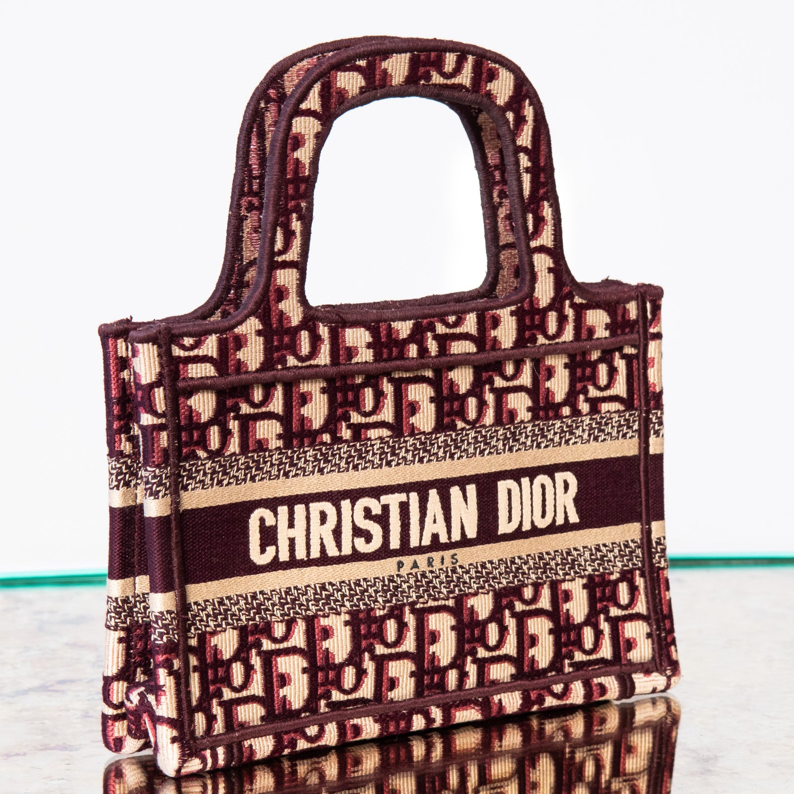 Christian Dior Burgundy Cloth Mini Book Tote Bag - EVEYSPRELOVED