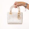 Christian Dior Lady Dior Mini Cream Satin Embellished Crystal Bag