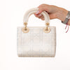 Christian Dior Lady Dior Mini Cream Satin Embellished Crystal Bag