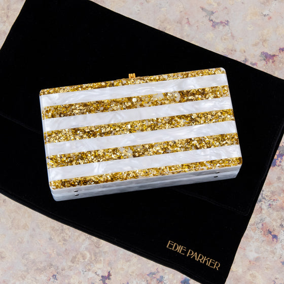 Edie Parker White And Gold Acrylic Clutch Bag