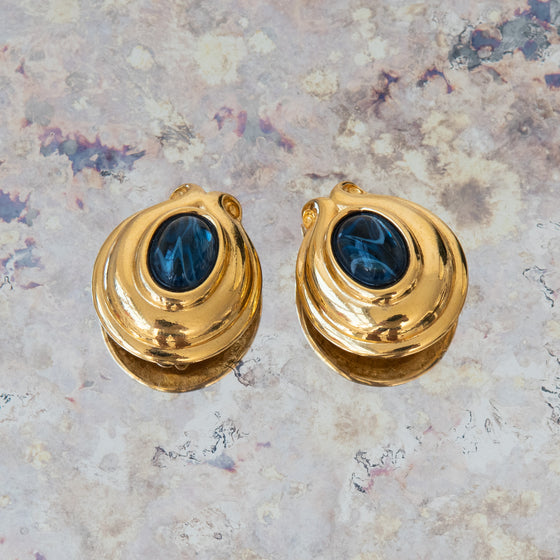 Fendi Blue Cabochon Clip On Earrings