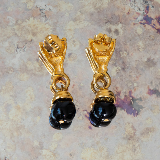 Fendi FF Drop Earrings Black Detail