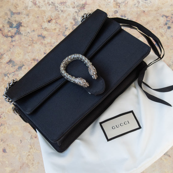 Gucci Dionysus Black Satin Bag