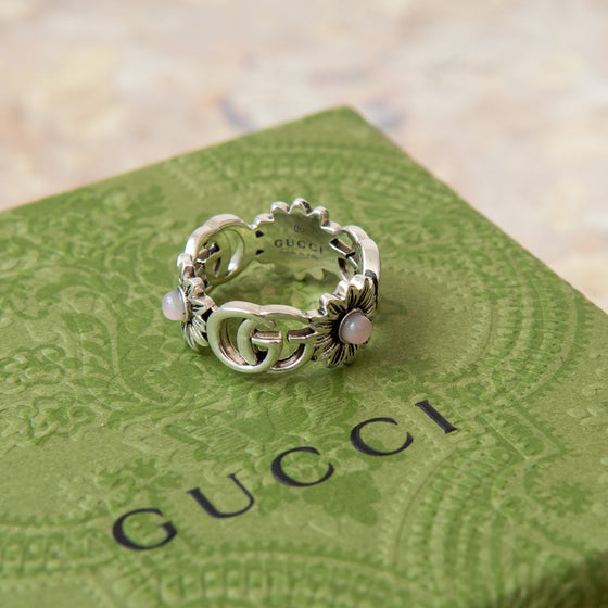 Gucci Double GG Marmont Flower Ring sterling silver with Topaz