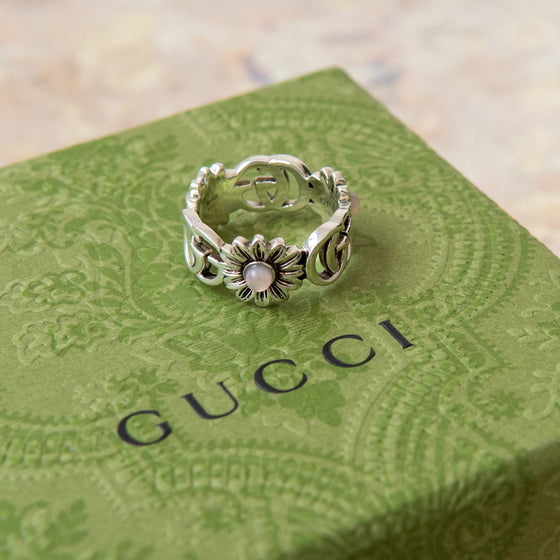 Gucci Double GG Marmont Flower Ring sterling silver with Topaz